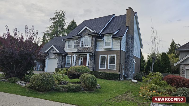 Completed architectural shingle roof replacement in South Surrey by A&W Roofing Ltd